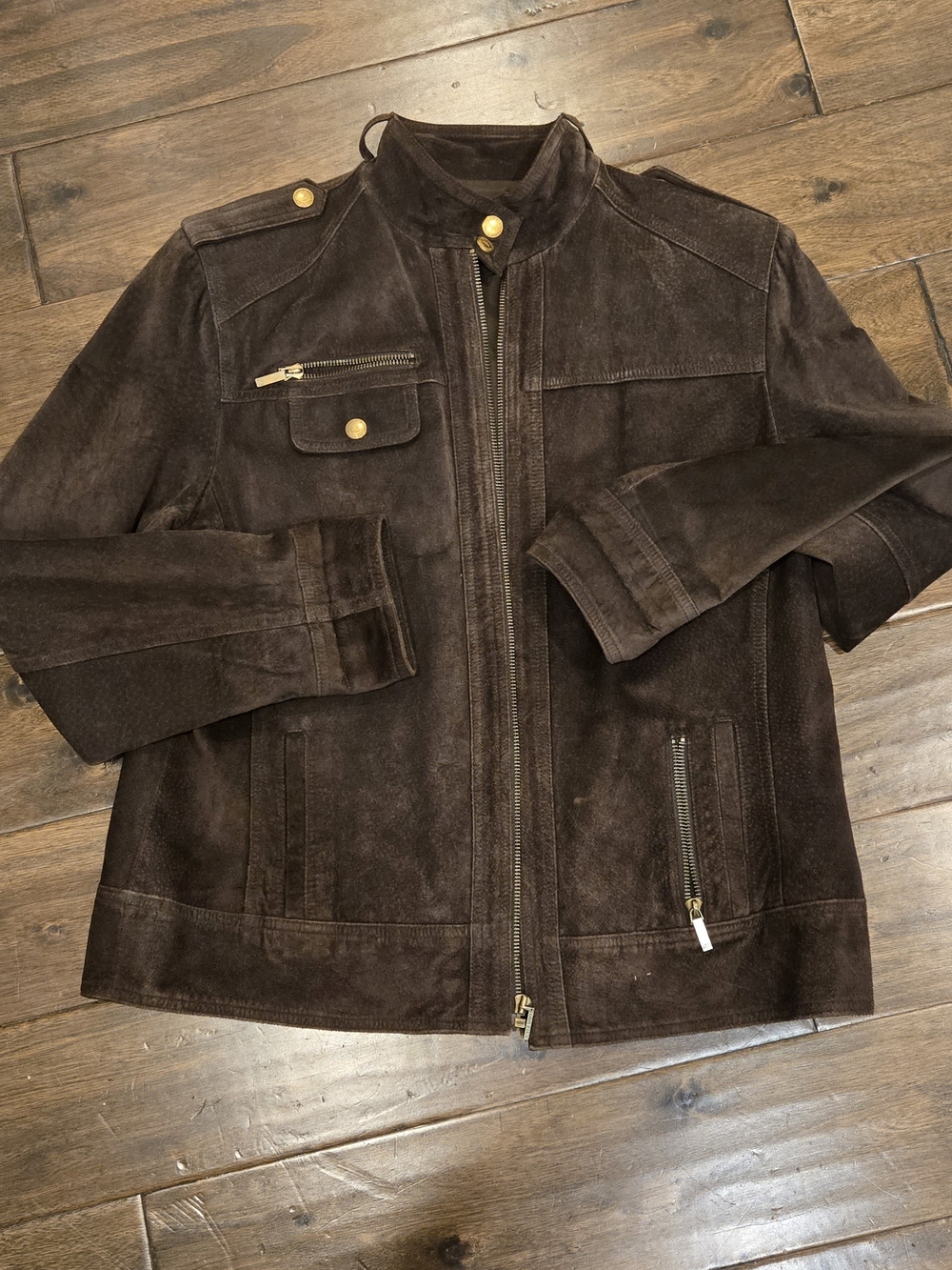Anne Klein Dark Brown Suede Bomber Jacket